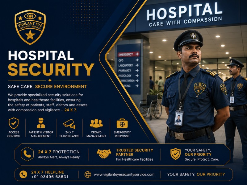 Security officer at a hospital reception desk