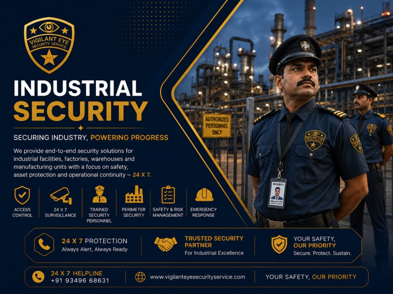 Security personnel patrolling a factory floor